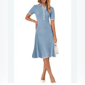 NWT Merokeety Ribbed Knit Midi Dress V-Neck Contrast Trim Large